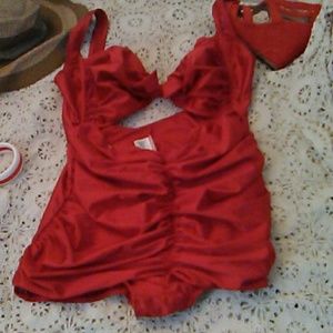 Red 1 piece swimsuit Vintage Suits by Mary